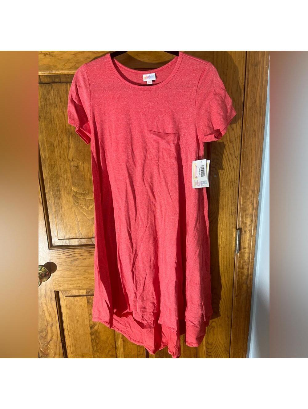 LuLaRoe Carly Dress Solid Heathered Red High Low Swing Flowy T Shirt XS NWT
